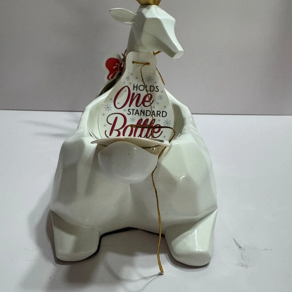 Wild Eye Designs White Gold Reindeer Wine Bottle Holder Geometric Ceramic Deer